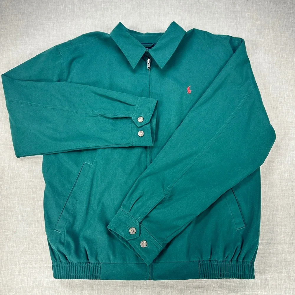 Polo Ralph Lauren Bi-Swing Harrington Jacket Mens M Green Red Pony Zip Up Lined